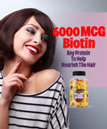 70 Hair Gummies Biotin 6000Mcg Collagen Silicon Paba & Multivitamins Hair Skin And Nails Vitamins Gummy For Women B Complex Folic Acid 400Mcg Vitamin A C D E & Zinc For Hair Growth Pectin-Based