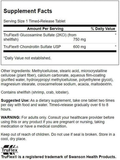 Swanson Timed-Release Glucosamine & Chondroitin Sulfate 750/600 Milligrams 120 Tabs (2 Pack)