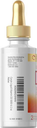 Carlyle Liquid Vitamin D3 | 5000 IU (125 mcg) | 2 oz | Vegetarian Non-GMO and Gluten Supplement | Vitamin D Liquid Drops for Adults