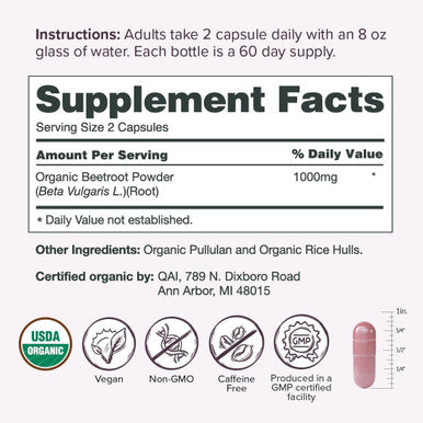 Sur Organic Beet Root Capsules 1000Mg - Supports Healthy Circulation And Increased Energy - Nitric Oxide Superfood (120 Capsules)