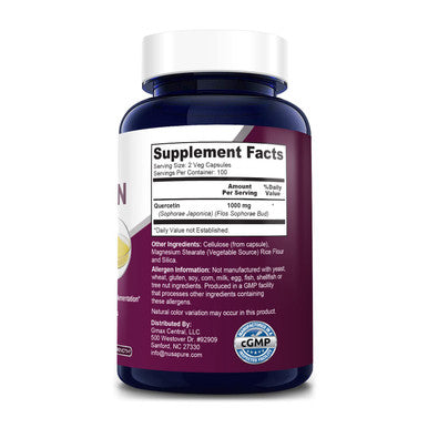 NusaPure Quercetin 1000 mg - 200 Veggie Caps (Non-GMO,Gluten-Free, Vegetarian)