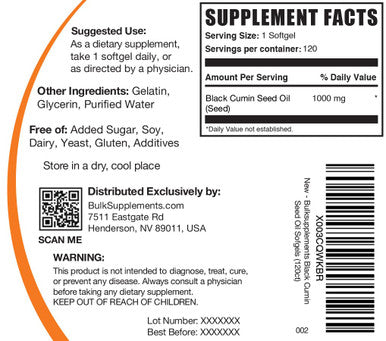 Bulksupplements.Com Black Cumin Seed Oil Softgels - Blackseed Oil - Nigella Sativa - Black Seed Oil Pills - Nigella Sativa Capsules - 1000Mg Of Black Cumin Seeds Oil Per Softgel (120 Softgels)