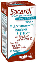 Sacardi, 5 Billion With Vitamin B3, Once Daily, 30Ct, Saccharomyces Boulardii, 5 Billion With Fos & Vitamin B3, Dairy Free, Acid & Bile Resistant Strains, Vegan