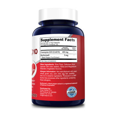 NusaPure 400 mg 100 Veggie Caps (Vegan, Non-GMO & Gluten-Free) Q10 Supplement, Antioxidant COQ-10 Enzyme, Coq 10 - 2 Daily Caps