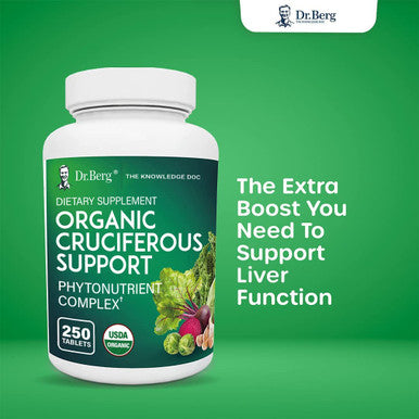 Dr. Berg's Organic Cruciferous Support - New Version of Whole Food Vegetable Supplement with 11 Phytonutrient Complex Superfoods - Helps Boost Energy, Immune System and Liver Detox - 250 Tablets