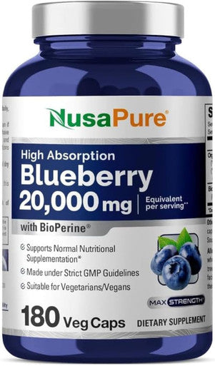 Nusapure Blueberry Concentrate 20000Mg - 180 Veggie Powder Caps (Extract 30:1 100% Vegetarian Non-Gmo)