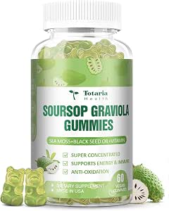 Sugar Soursop Oil Graviola Sea Moss Gummies Support Digestive Sleep Skin Health Immunity and Antioxidant Guanabana Fruit with Sea Moss 150mg Black Seed Oil Organic NonGMO Vegan