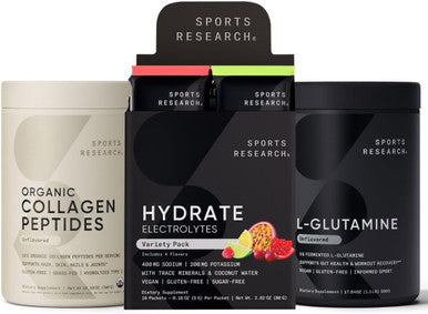 Sports Research Organic Collagen Peptides Hydrolyzed Type I & Iii Hydrate Electrolytes Variety Powder Packets And Workout Recovery L-Glutamine