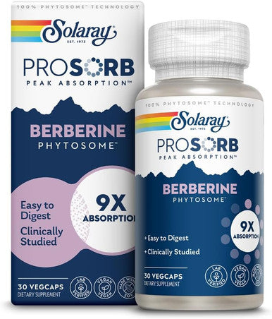 Solaray Berberine Phytosome - 9X Absorption And Easy-To-Digest - Standardized To 30% Berberine Hcl - Vegan, Made Without Soy - 60-Day - 30 Servings, 30 Vegcaps