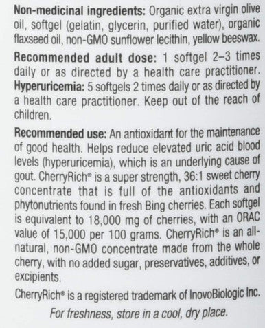 CherryRich by Natural Factors Super Strength Cherry Concentrate Antioxidant Support for Healthy Joints and Uric Acid Metabolism 180 softgels 180 Servings