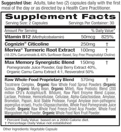 Emerald Labs Memory Health - Brain Health & Memory Supplement - Supports Energy & Focus - Features Meriva Turmeric, Vitamin B12 & More - 60 Vegetable Capsules (30-Day Supply)