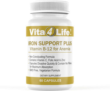 Iron Support 'Plus' Vitamin B-12 - Bariatric Supplement For Anemia - 60 Count