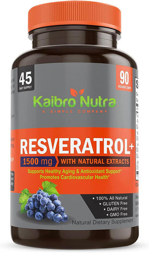 Resveratrol 1500mg per Serving of Organic Trans-Resveratrol & Potent Antioxidants, Pure Extra Strength Complex, Anti-Aging, Radiant Skin and Immunity Support- 45 Day Supply