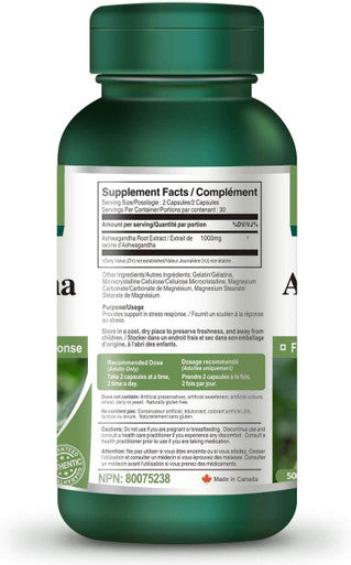 Ashwagandha 1000mg Per Serving (500mg Per Capsule) 3 X 60 Capsules