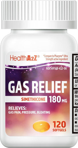 HealthA2Z Gas Relief Simethicone 180mg | Relieves from Stomach Discomfort and Gas | Anti Flatulence | Relieves Gas Fast