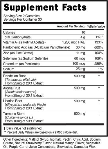 Clear Skin Acne Gummies - Complexion Supplement, Pantothenic Acid & Antioxidants, Vitamins 60 Count