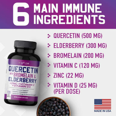 Quercetin with Vitamin C and Zinc - Quercetin 500mg - Quercetin with Bromelain - Zinc Quercetin - 120 Veggie Caps - Elderberry with zinc and Vitamin c for Adults (Non-GMO, Vegan) 2 Months Supply