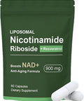 Nad+ Supplement - Nicotinamide Riboside Nad Booster, Nad Resveratrol Supplement, Liposomal Nicotinamide Riboside, Resveratrol, Quercetin Energy, Focus - 80 Capsules