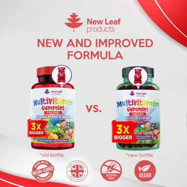New Leaf Products Multivitamins for Children Kids Multivitamin Gummies SIX Months Plus Zinc Vegan Essential Vitamins A B3 B5 B6 B7 B9 B12 C D E with Minerals Gelatine- Multivits for Kids GMP Chewable