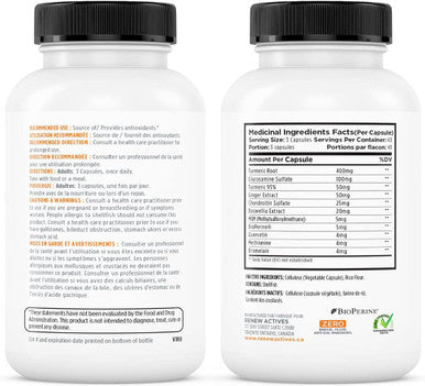 Renew Actives Turmeric Curcumin Supplement: Potent Turmeric Platinum + Supplement With 95% Curcuminoids, Ginger & Bioperine Black Pepper - 120 Capsules