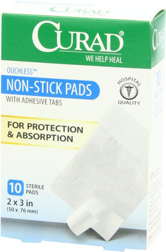 Curad Non-Stick Pads 2 Inches X 3 Inches with Adhesive Tabs 10 Count