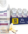 Ensure Max Protein French Vanilla Shake, 30g High Protein, 12 Pack | 30g Protein to Support Muscle Health & Manage Hunger for Adults, Each Protein Shake has 1g Sugar, 150 Calories, 4g Fiber