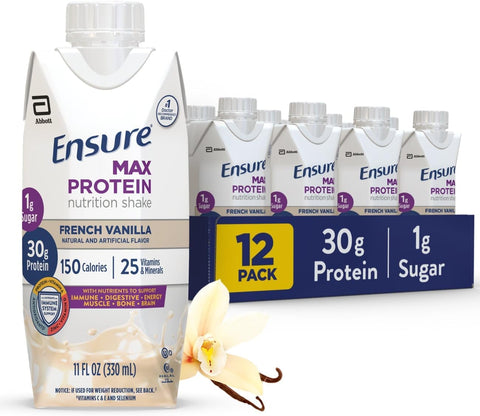 Ensure Max Protein Milk Chocolate Shake, 30g High Protein, 12 Pack | 30g Protein to Support Muscle Health & Manage Hunger for Adults, Each Protein Shake has 1g Sugar, 150 Calories, 4g Fiber