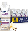 Ensure Max Protein Nutrition Shake With 30G Of Protein 1G Of Sugar High Protein Shake French Vanilla Liquid 11 Fl Oz (Pack Of 12)