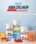 EHP Labs Aqua Hydrolyzed Collagen Peptides Powder 10g of Protein per Serving Hydration and Gut Health Support Grass Fed Pasture Raised Bovine Collagen Type I and III 24 Servings Raspberry Refresh