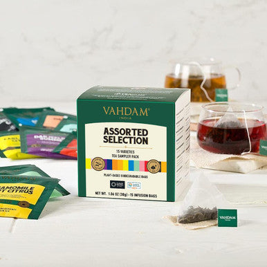Vahdam Tea Variety Pack - 15 Pyramid Individually Wrapped Tea Bags For True Freshness & Flavour | Assorted Tea Sampler | Long Leaf Pyramid Tea Bags Variety Pack | s for Women & Men Tea Set