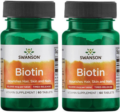 Swanson Biotin - Timed-Release 10000 mcg 60 Tabs 2 Pack