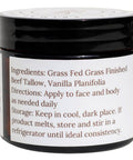 100% Grass Fed Grass Finished Whipped Vanilla Beef Tallow Moisturizer/Body Balm For Face, Body, Oily, Dry, Sensitive Skin -Contains Vitamins A, D, E, K -Usa Made