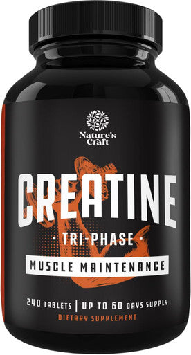 Natures Craft High Strength Tri Phase Creatine Pills - Muscle Mass Gainer and Muscle Recovery Creatine HCL Pyruvate and Creatine Monohydrate Pills-Optimal Muscle Builder Creatine Supplement for Men and Women-240ct