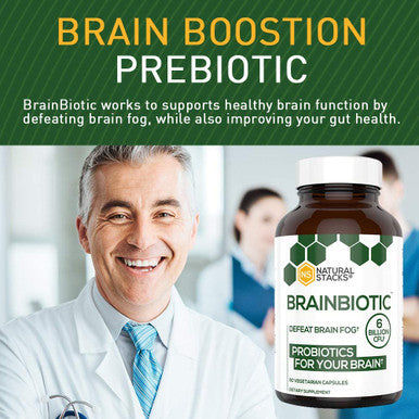 Natural Stacks: BrainBiotic - Brain Supplement - Gut-Brain Axis Optimizer - Contains Probiotics for Brain Health - Promotes Digestive Health - Enhances Memory Function - Stress Relief - 90 ct