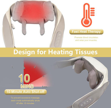 Hwtong Neck Massager With Heat, Cordless Deep Tissue 6D Expert Kneading Massage, Shiatsu Neck And Shoulder Massage Pillow For Neck, Traps, Back And Leg Pain Relief, Ideal For Family