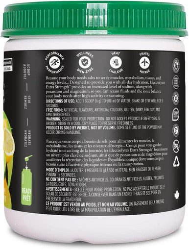 Organika Electrolytes Extra-Strength Powder- Lemon Lime- High In Sodium For Sport Recovery - Saltier Taste, Sugar- Hydration And Electrolyte Replenishment - 180G - 30 Servings