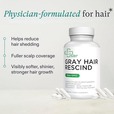 DR VITAMIN SOLUTIONS Gray Hair Rescind With Catalase Antiaging Hair Skin And Nails Vitamins Pantothenic Acid Folic Acid 400Mcg Biotin 300Mcg Saw Palmetto For Men And Women 60 Capsules