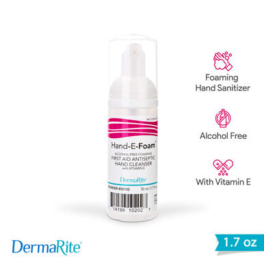 HandEFoam Alcohol Free Foaming Hand Sanitizer Travel Size 1.7 Ounce Vitamin E Enriched Moisturizing Formula No Rinse Non Drying Non Sticky Foam Hand Soap First Aid Antiseptic Cleanser