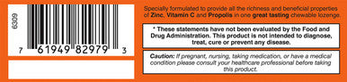 Zincovit - C, Chewable Vitamin C And Zinc Lozenges With Propolis, 60Ct, Vegetarian