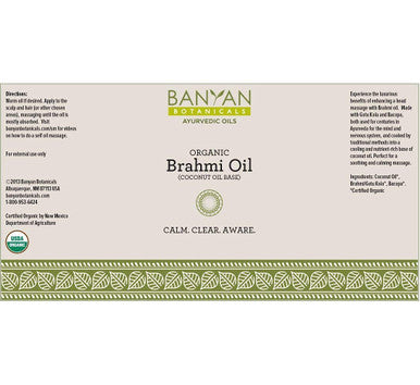 Banyan Botanicals Brahmi Oil With Coconut Base Organic Massage Oil With Bacopa & Gotu Kola For Enhanced Focus, Calm Nervous System & Healthy Hair Growth 4 Oz Non Gmo Sustainably Sourced Vegan