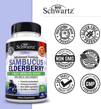 Elderberry With Zinc And Vitamin C For Adults - Immune Support Vitamins For Women And Men Natural Elderberries Black Sambucus Capsules - Immune Defense Multiminerals Supplement, Gluten-Free, 60 Ct