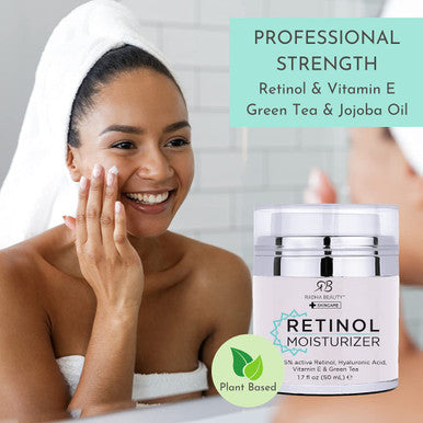 Radha Beauty Moisturizing Miracle Retinol Cream for Face with 2.5 Retinol Hyaluronic Acid Vitamin E and Green Tea. Best Night and Day AntiAging Wrinkle Cream 1.7 fl oz.