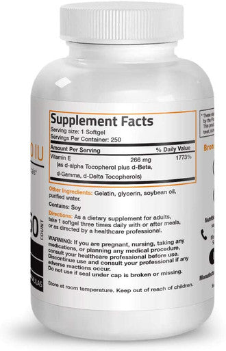 BRONSON Natural Vitamin E Complex - 400 IU - 250 Softgels