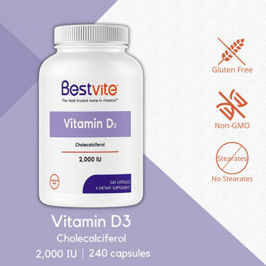 Vitamin D 2000 IU (240 Capsules) - No Stearates - Non GMO - Gluten Free