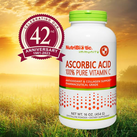 NutriBiotic Ascorbic Acid Vitamin C Powder Pharmaceutical Grade LAscorbic Acid 2000 Mg Per Serving Essential Immune and Antioxidant Collagen Support Supplement Vegan Gluten and GMO 16 Oz