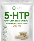 Micro Ingredients 5-HTP 200mg with Chamomile Flower Extract 180 Capsules 2 in 1 Formula 98% Griffonia Seed Extract Enhanced with Chamomile | Highly Bioavailable for Mood Sleep & Relaxation