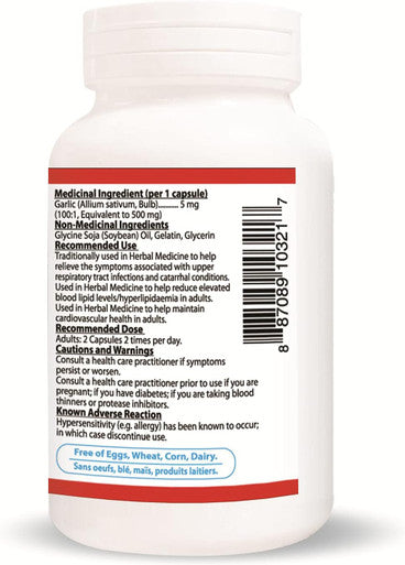 Odorless Garlic Extract 500 mg (50,000 mg Raw Equivalent) 100:1 Concentrate Ratio, 120 Softgels, Maintains Cardiovascular Health, Made in Canada by Nutridom