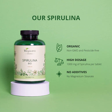 Spirulina VegaveroÃƒâ€šÃ‚Â® | 100% Organic | 1000mg per Tablet | NO Additives | 270 Vegan Tablets | Rich Source of Protein, Vitamins & Minerals