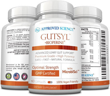 Approved ScienceGutsyl Leaky Gut Supplement Protect GI Tract with Aloe Vera Marshmallow Root Licorice and Slippery Elm Contains Prebiotic and BioPerine 3 Month Supply 100 Vegan