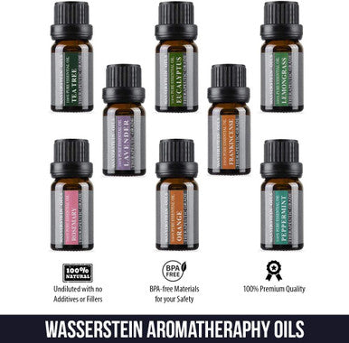 Aromatherapy Oils 100% Pure Basic Essential Oil Gift Set by Wasserstein (Top 8, 10ml)